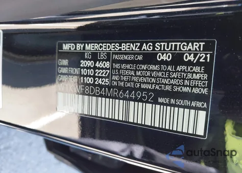 2021 Mercedes-Benz C 300 Sedan из США, поврежденный, VIN W1KWF8DB4MR644952